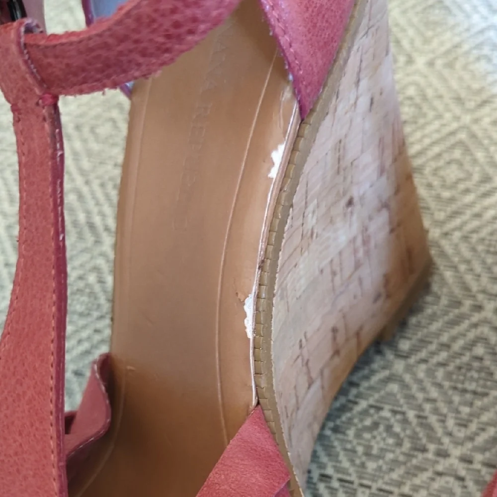 Women's Red Leather Cork Wedge Sandals
